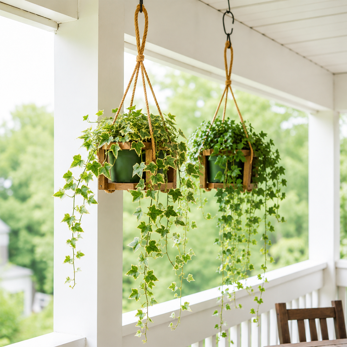 Buy 2 English Ivy Variety Pack - 6" Hanging Pot online. The 2 English Ivy Variety Pack includes two lush trailing ivy plants that add cascading greenery and timeless charm to any indoor space. These easy-care houseplants thrive in bright, indirect light and prefer evenly moist, well-draining soil. This hanging plant bundle is perfect for baskets, shelves, patios, and creating a beautiful vertical display indoors or outdoors.