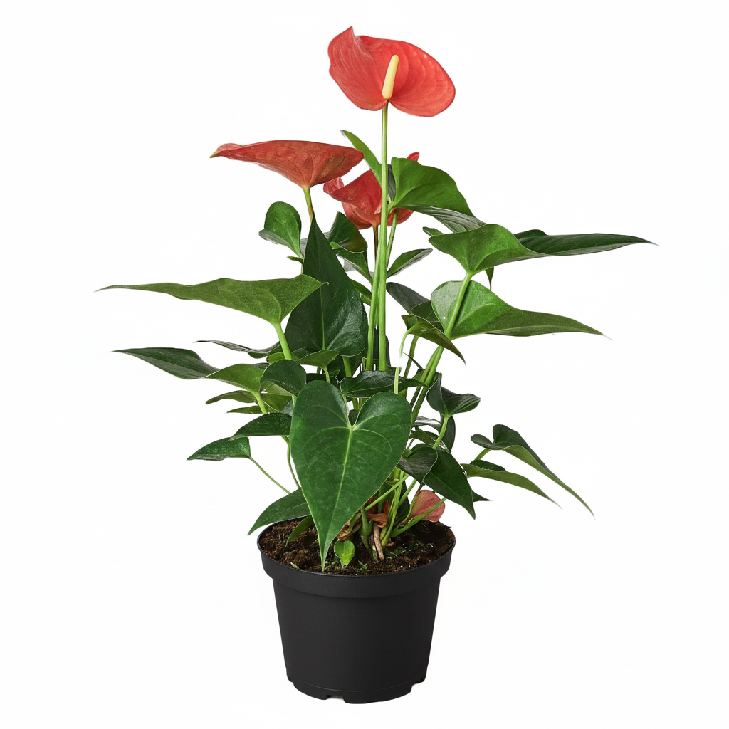 6" pot anthurium 'pink' live houseplant for sale, rich blush-pink heart-shaped spathes, deep green smooth leaves with glossy finish, naturally compact grower, long-lasting six-to-eight-week blooms, bright indirect light grower, sophisticated architectural home accent, an unforgettable gift for flower lovers