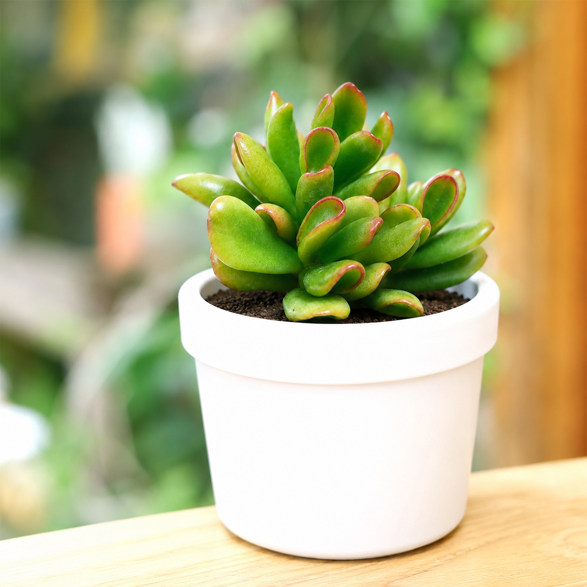 buy crassula ovata 'hobbit' jade live succulent 2 inch online, tubular red-tipped green leaves, compact upright shrubby growth form, slow-growing bonsai style succulent, drought tolerant low maintenance, striking architectural accent in a plastic pot, makes a unique living gift for plant lovers