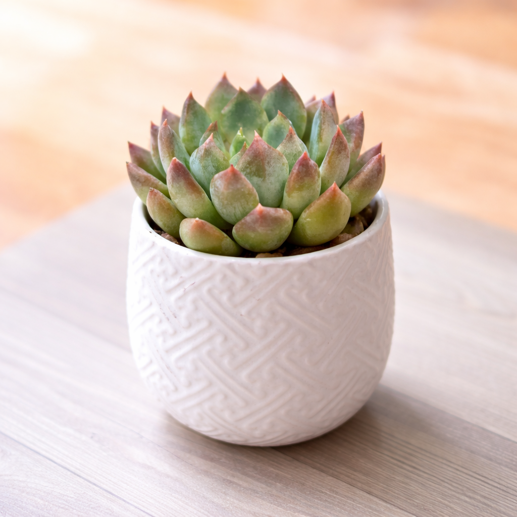 buy echeveria blue wren live succulent 2 inch online, powdery blue-green rosette with pink-tipped fleshy leaves, dense low-growing form, farina-coated waxy texture, drought tolerant easy care succulent, elegant desk or windowsill accent