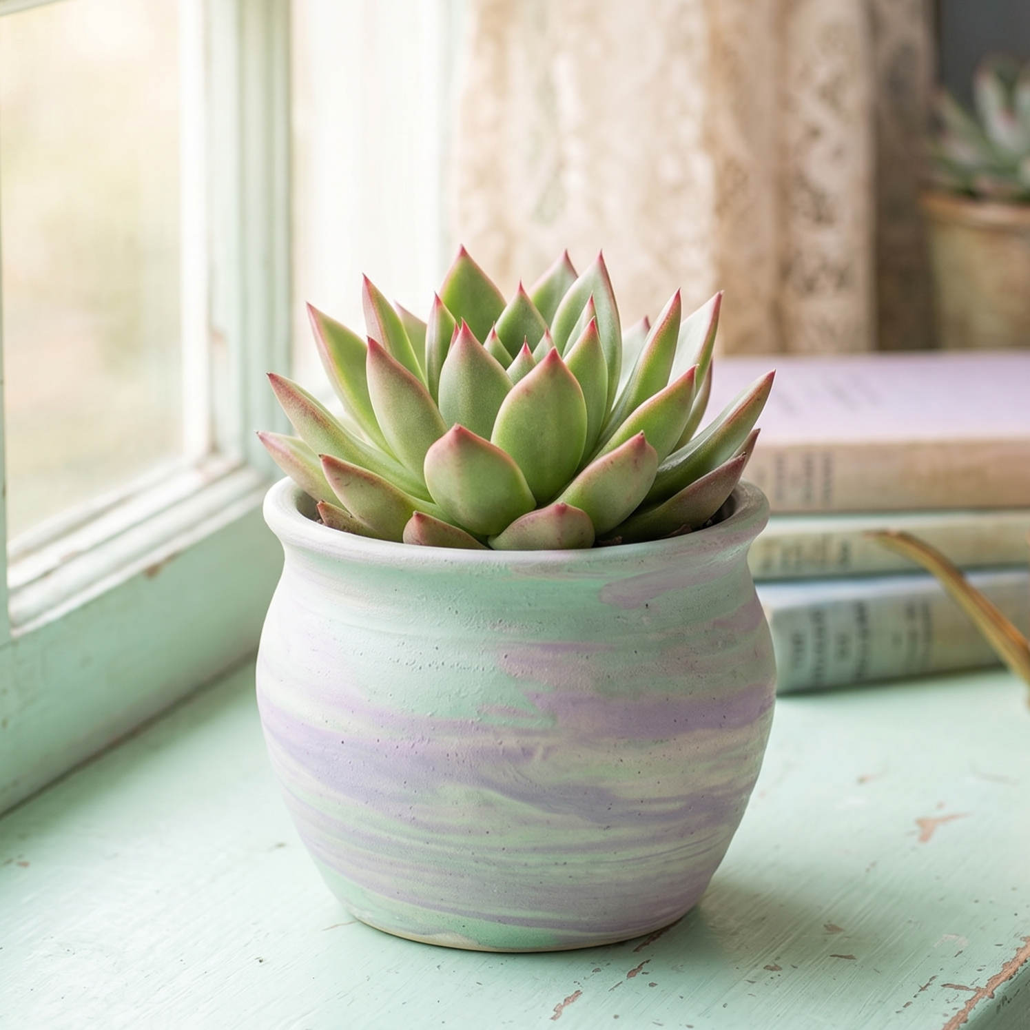 buy Echeveria 'Cimette' live succulent 2 inch online, compact blue-green rosette leaves, chunky fleshy texture, rosy red tips, winter blooming variety, modern minimalist decor, unique collector gift