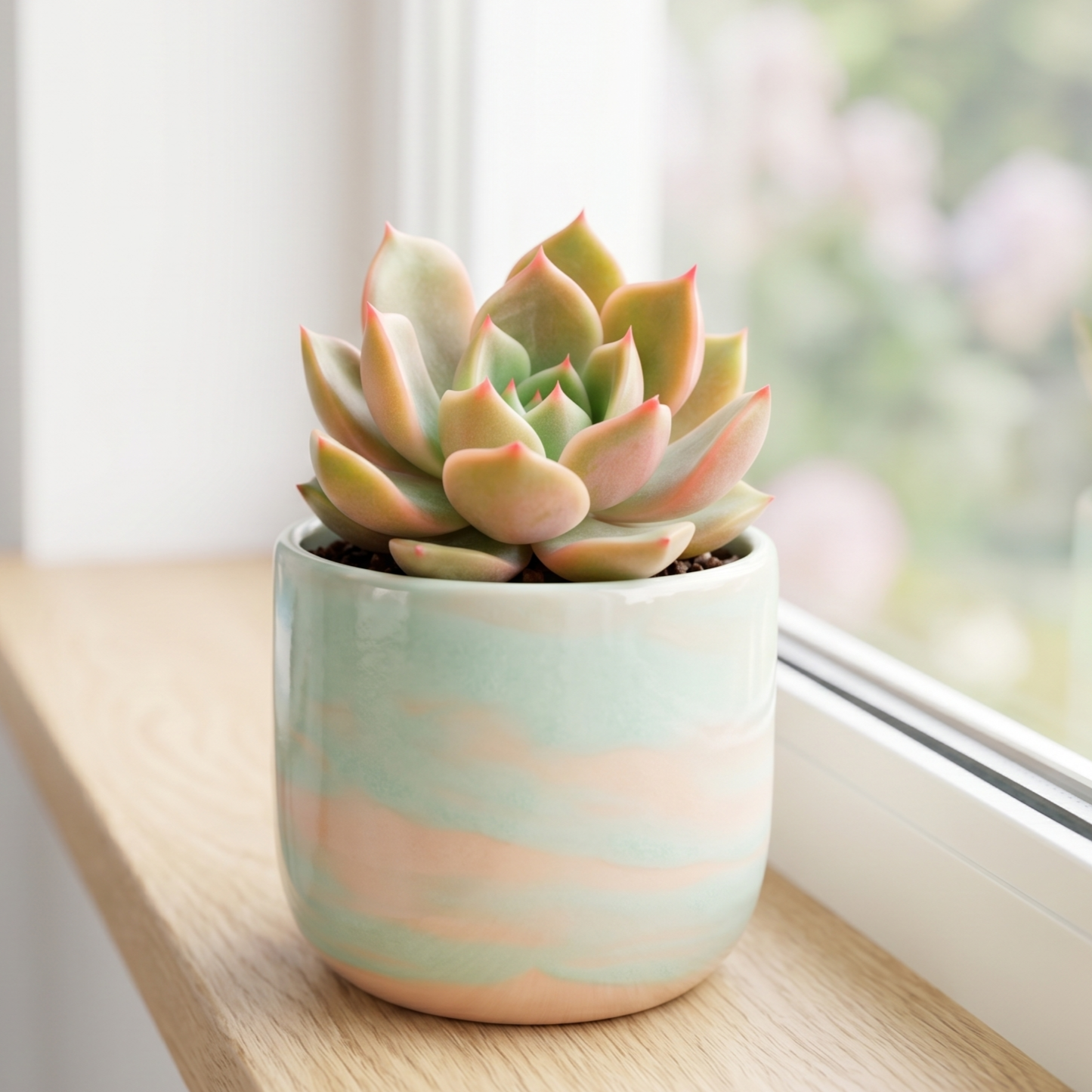 buy echeveria 'mira' live succulent 2 inch online, deep green rosette with coppery pink leaf tips, thick fleshy triangular leaves, compact architectural form, drought tolerant easy care, modern minimalist decor accent, thoughtful collector gift