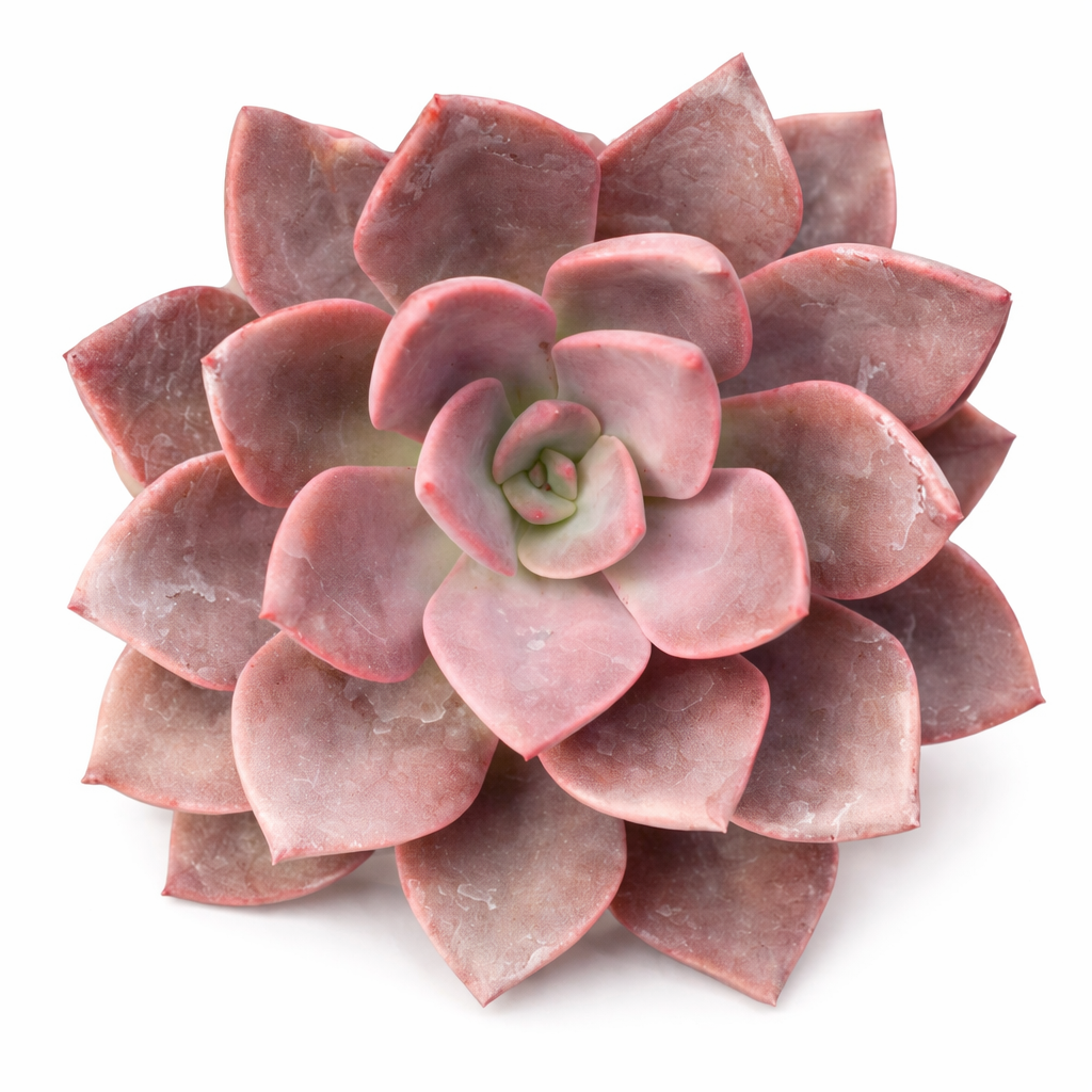 2 inch echeveria 'phyllis collis' live succulent for sale, striking red-purple rosette dusted in soft powdery farina, symmetrical tight form, vivid color that deepens in bright sun, drought tolerant and low maintenance, stunning accent for modern or bohemian indoor spaces, a thoughtful gift for succulent collectors