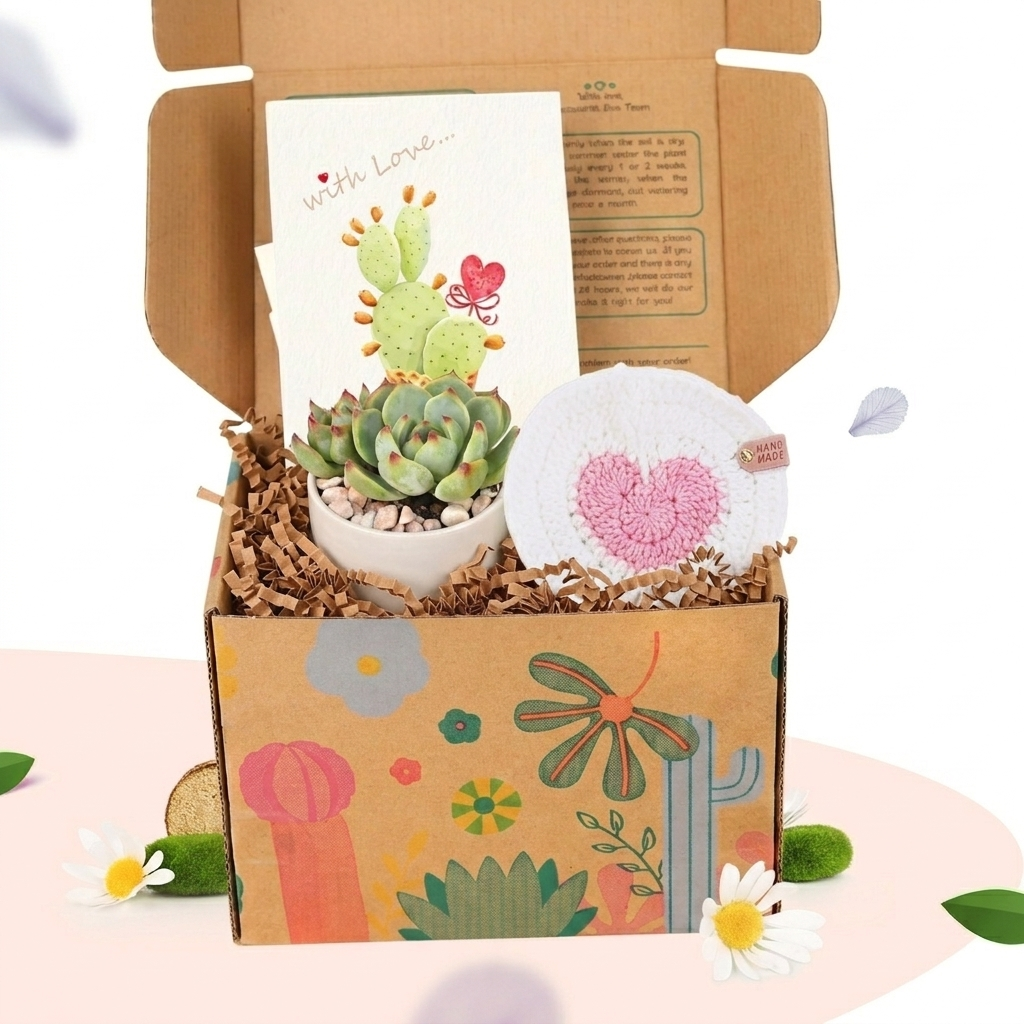Mother’s Day succulent gift box, Meaningful Mother's Day plant and coaster set, Unique garden gifts for Mom under $40, Modern succulent planter gift for home office