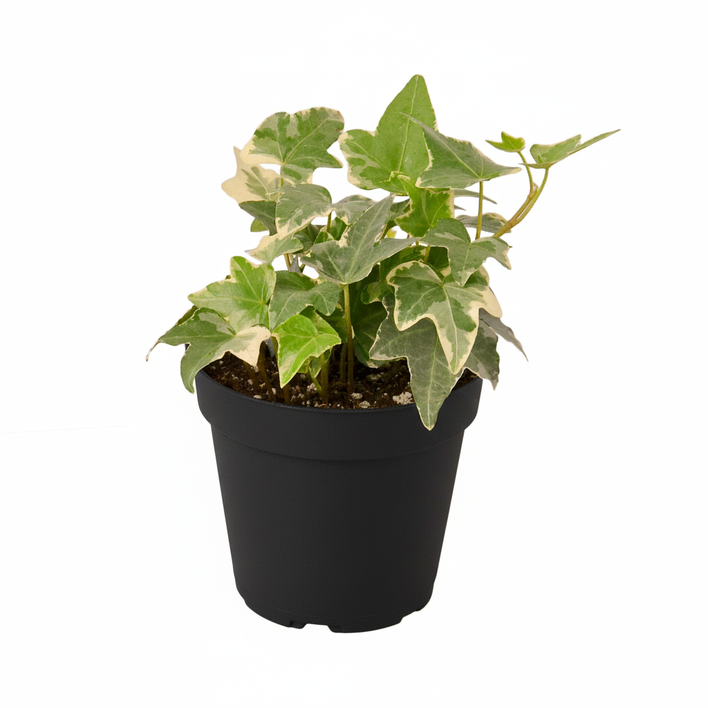 4" pot glacier english ivy live air plant for sale, forest green leaves edged in creamy white, fast-growing trailing stems, air-purifying houseplant, tolerates low to medium light, beautiful hanging basket display, perfect indoor plant gift for beginners