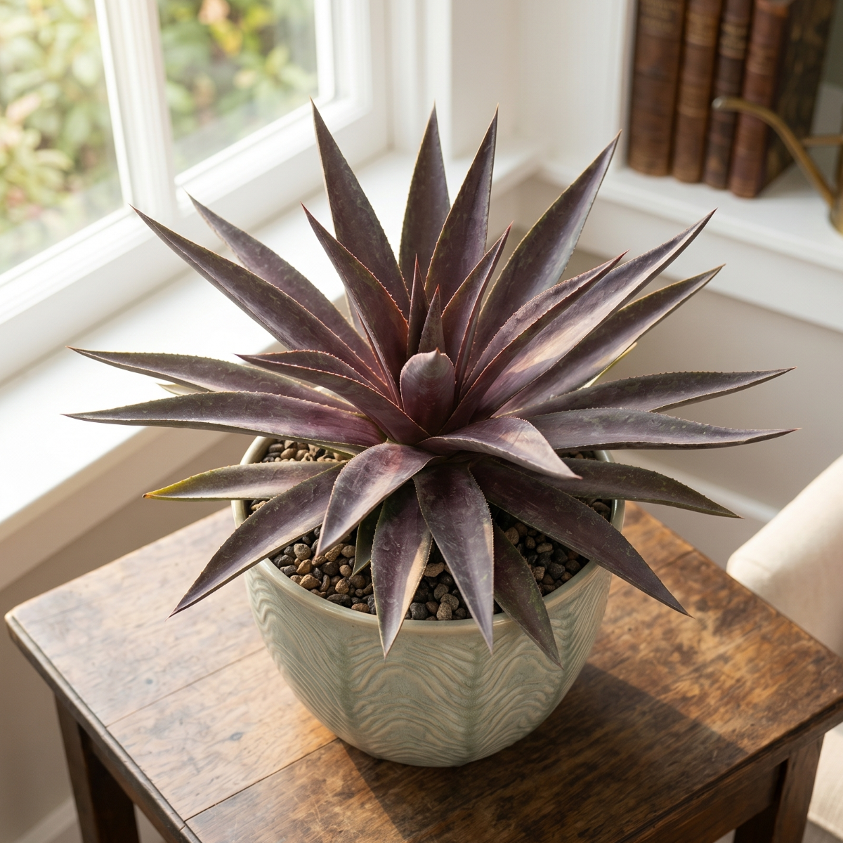 buy mangave 'blazing saddles' online, red-orange striped leaves, 1.5 inch plug, tolerates dry heated air, needs heavy pot for deep roots