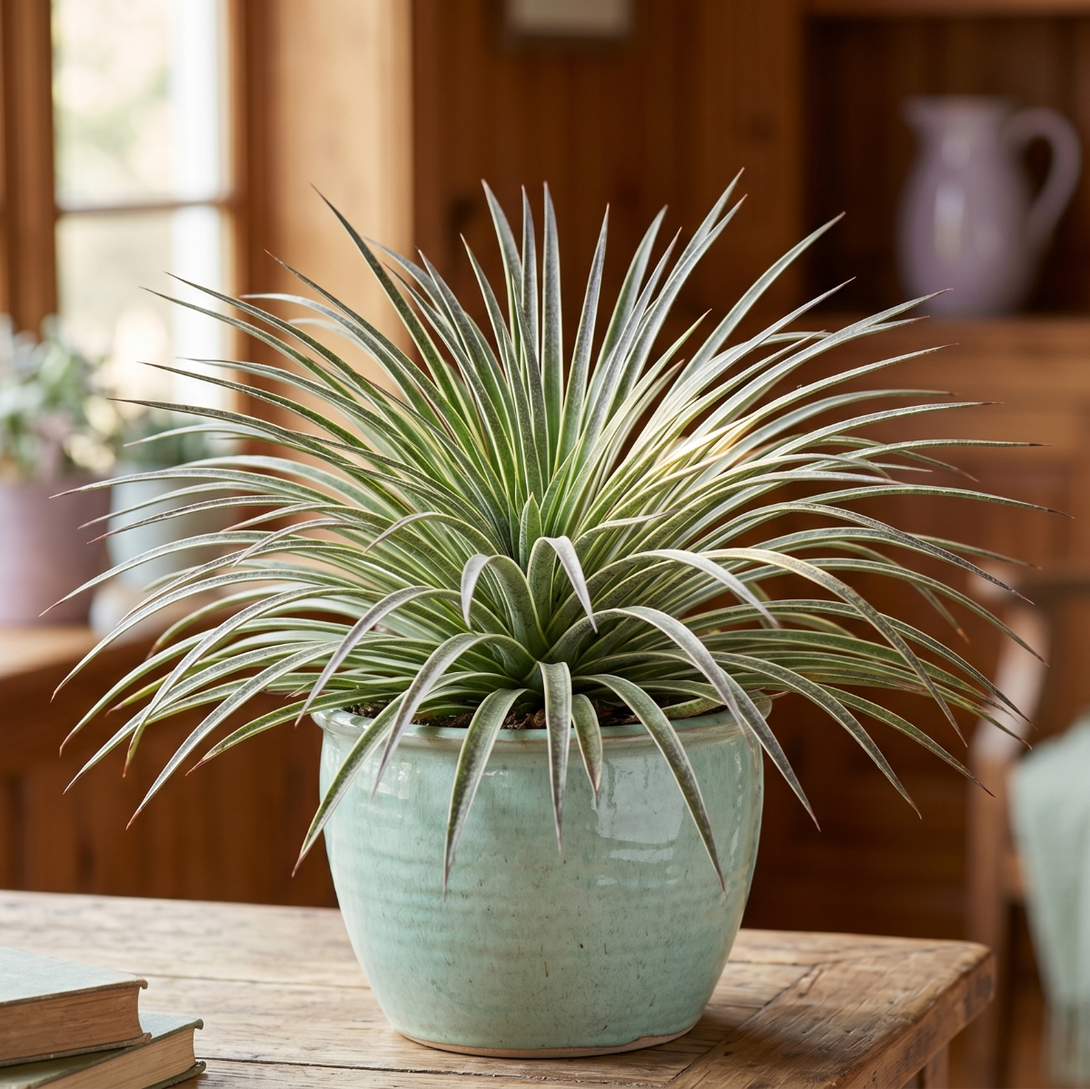 buy mangave 'wigging out' online, variegated green and cream striped leaves, 4 inch clay pot, tolerates low light and dry air, needs heavy pot for deep roots
