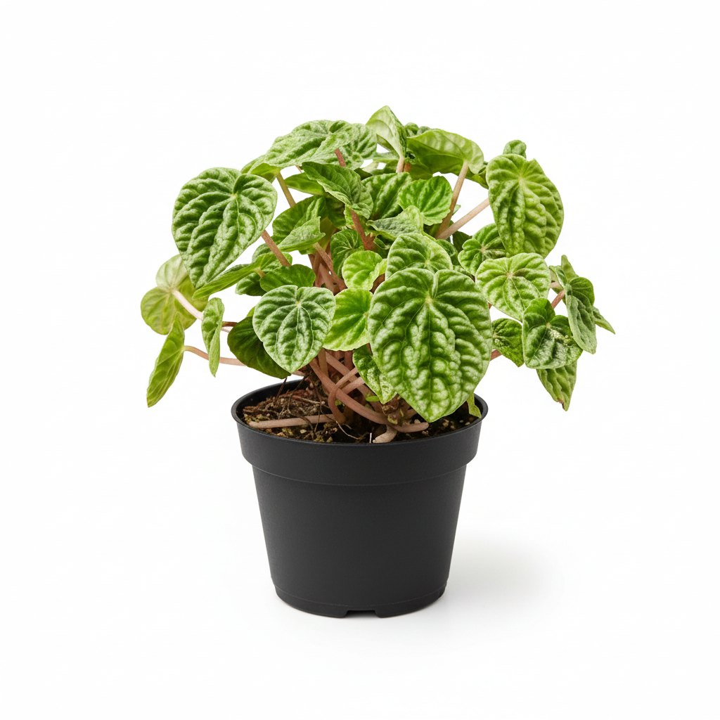 buy peperomia ripple green live houseplant 3" pot online, deeply puckered cordate green leaves on red-tinged petioles, compact epiphytic tropical plant with architectural texture, non-toxic to cats dogs and children, tolerates dry indoor air well, charming nature-inspired accent for modern interiors, delightful gift for beginner gardeners