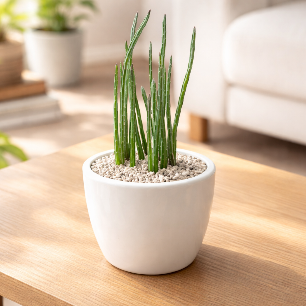 4" pot pickle plant kleinia stapeliiformis cactus live cactus for sale, green and silver patterned upright stems resembling tiny pickles, compact narrow clumping growth habit, scale-like leaves along ribbed stem edges, easy care water-wise succulent
