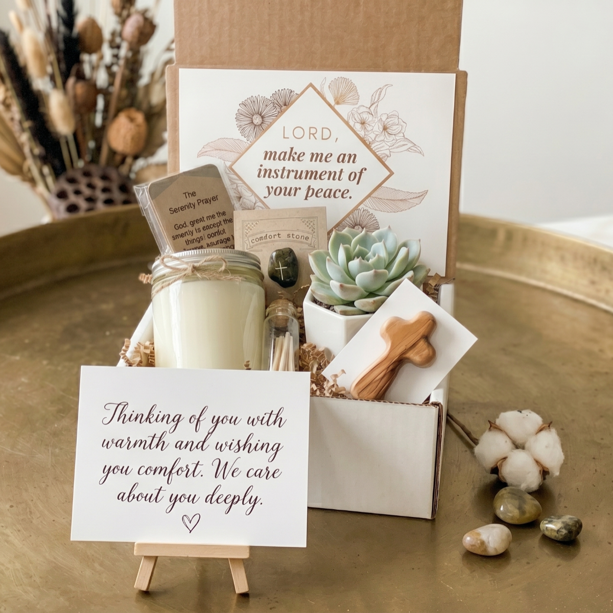 Prayer Gift Box for sale, faith based gift box for best friend encouragement, religious gift box for friend going through hard time, small prayer gift box with succulent and scripture card