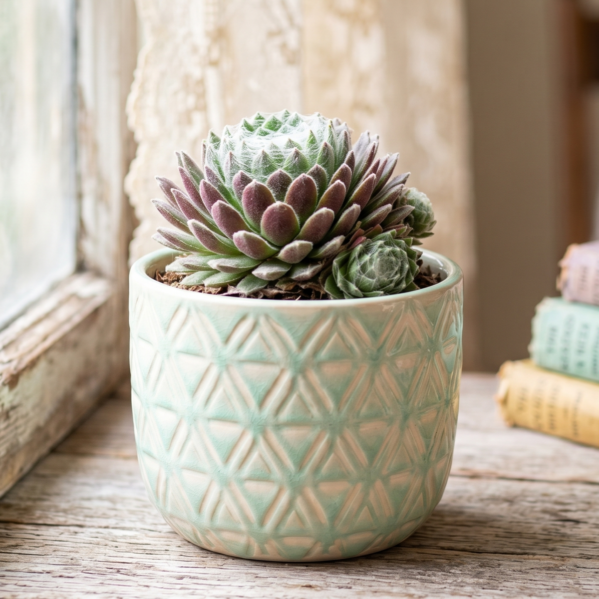 buy sempervivum 'bravo' live succulent online, fuzzy clustering rosette covered with silvery webbing hairs, crimson and lime color changing leaves, rapidly offsetting cold hardy alpine succulent, perfect for rock garden arrangements, ideal pet-safe succulent