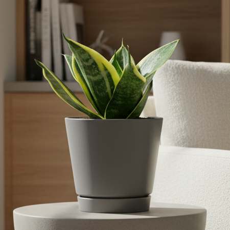 buy sansevieria ocean star live houseplant 4 inch pot online, compact silvered green rosette leaves with slim yellow margins, slow growing dwarf bird's nest form, drought tolerant and low maintenance, ideal for desk or shelf display, perfect air purifying gift for plant beginners