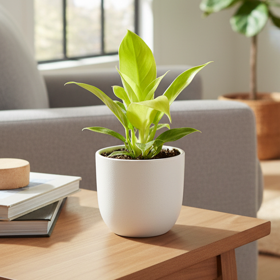 buy Philodendron 'Moonlight' live houseplant 4" pot online, vibrant neon lime-green glossy leaves, compact bushy upright growth form, dramatic leaf color shift from chartreuse to emerald, easy care tropical foliage, air-purifying statement plant for modern interiors, a lively and unique housewarming gift